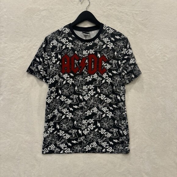 AC/DC T Shirt Men’s S Black White Cannon All Over Print For Those About To Rock - Picture 1 of 6